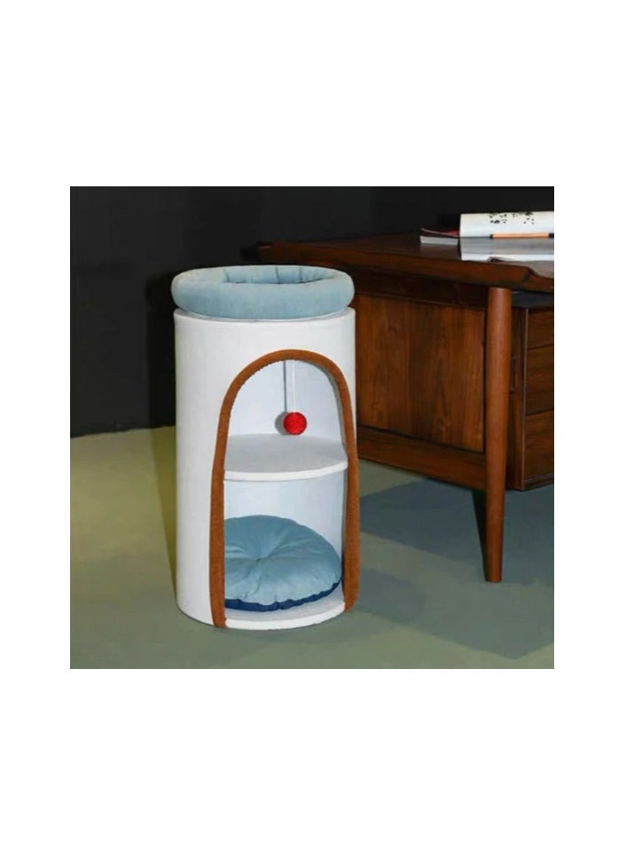 Modern Cat Tower with Multi-Level Design, 72cm Height, Denim and Cream, Plush Interior, Size - 72cm x 38cm x 38cm