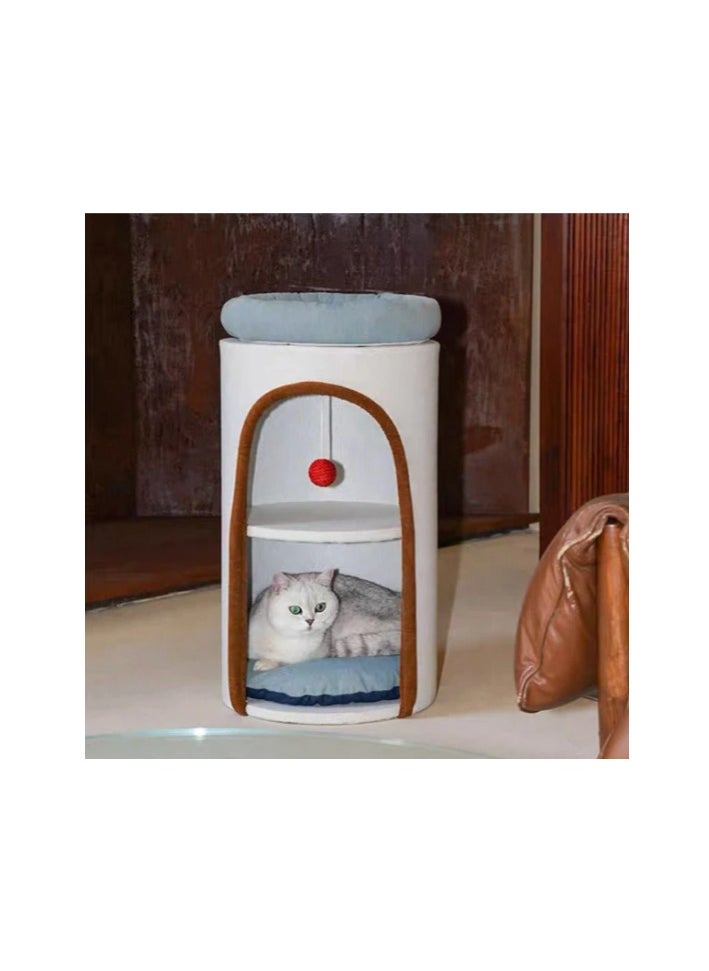 Modern Cat Tower with Multi-Level Design, 72cm Height, Denim and Cream, Plush Interior, Size - 72cm x 38cm x 38cm