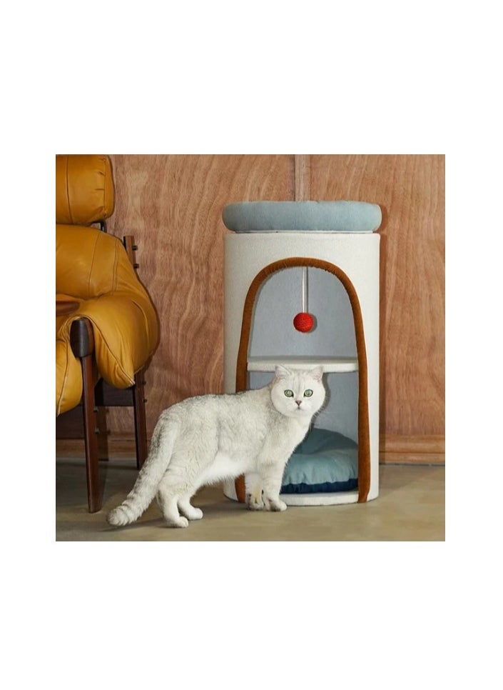 Modern Cat Tower with Multi-Level Design, 72cm Height, Denim and Cream, Plush Interior, Size - 72cm x 38cm x 38cm