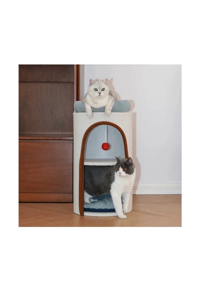 Modern Cat Tower with Multi-Level Design, 72cm Height, Denim and Cream, Plush Interior, Size - 72cm x 38cm x 38cm