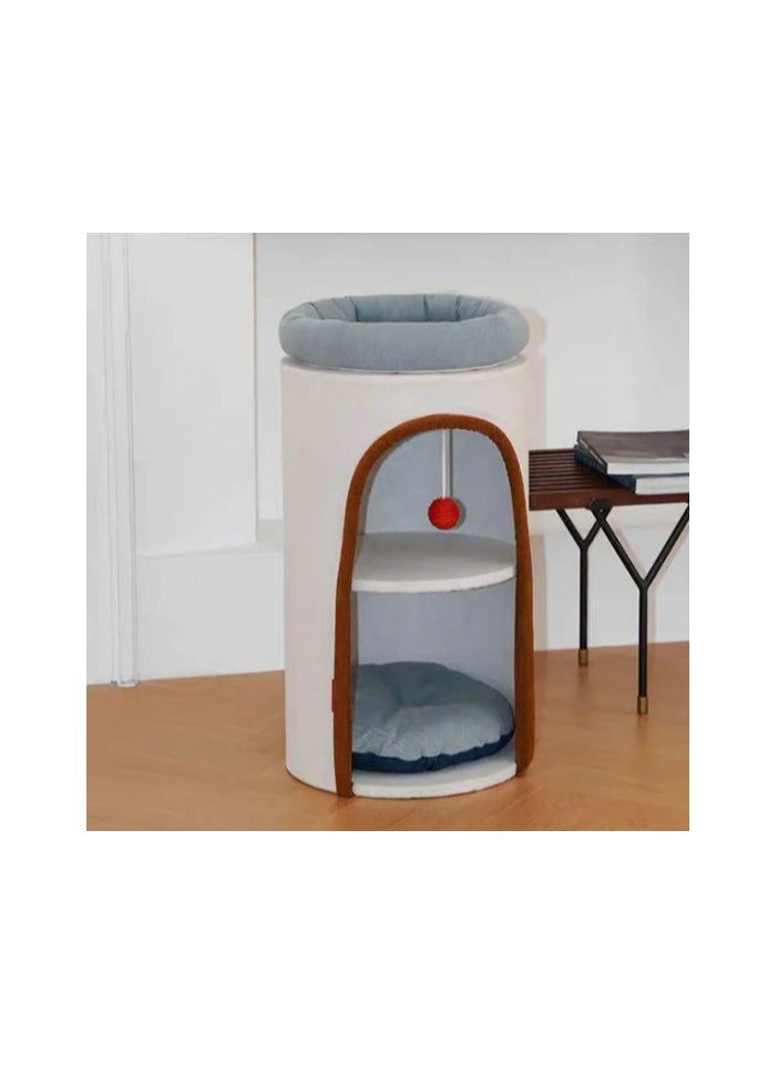 Modern Cat Tower with Multi-Level Design, 72cm Height, Denim and Cream, Plush Interior, Size - 72cm x 38cm x 38cm