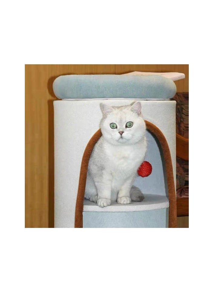 Modern Cat Tower with Multi-Level Design, 72cm Height, Denim and Cream, Plush Interior, Size - 72cm x 38cm x 38cm