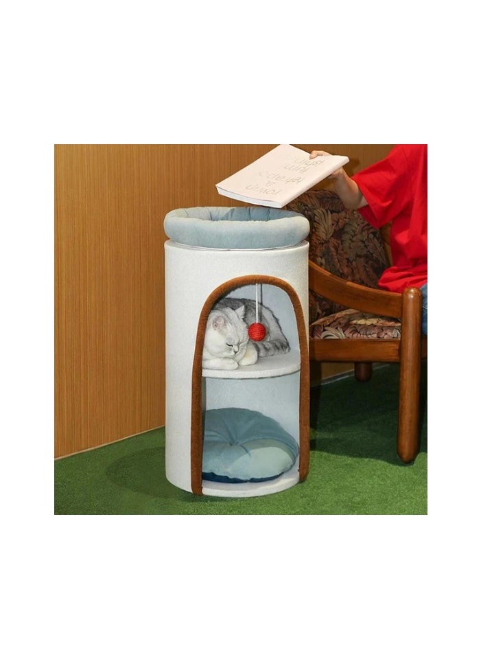 Modern Cat Tower with Multi-Level Design, 72cm Height, Denim and Cream, Plush Interior, Size - 72cm x 38cm x 38cm