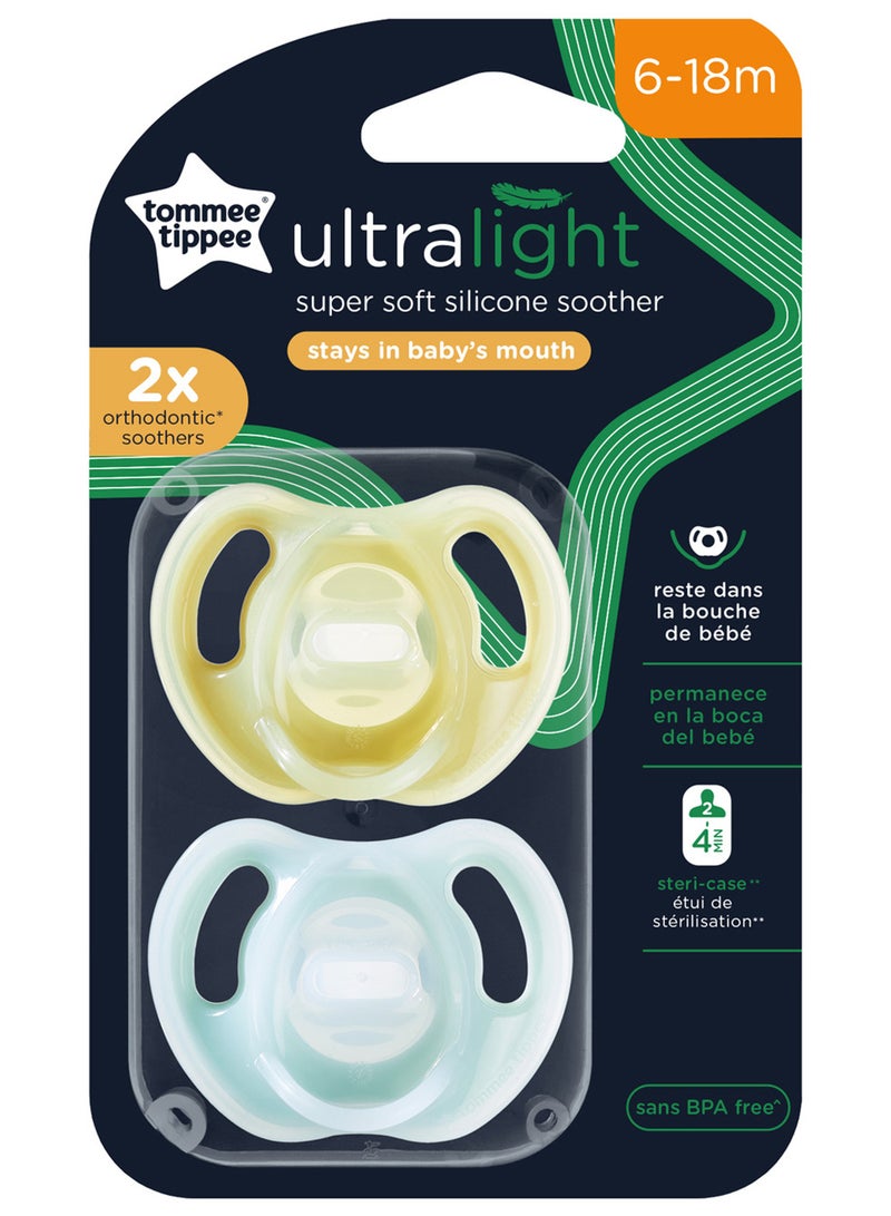 Pack Of 2 Ultra-Light Silicone Soother, Symmetrical Orthodontic Design, BPA-Free, One-Piece Design 6-18 Months Dummies