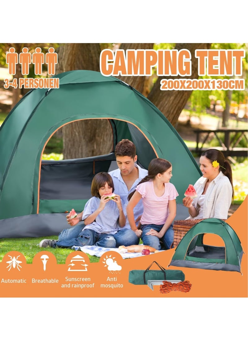 Automatic Pop-Up Instant Camping Tent | Lightweight 4-Person Tent with UV Protection | 200x200x135cm Compact Travel Tent