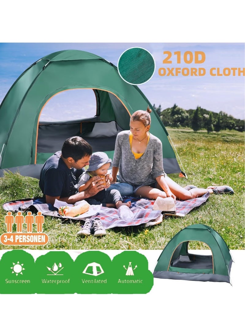 Automatic Pop-Up Instant Camping Tent | Lightweight 4-Person Tent with UV Protection | 200x200x135cm Compact Travel Tent