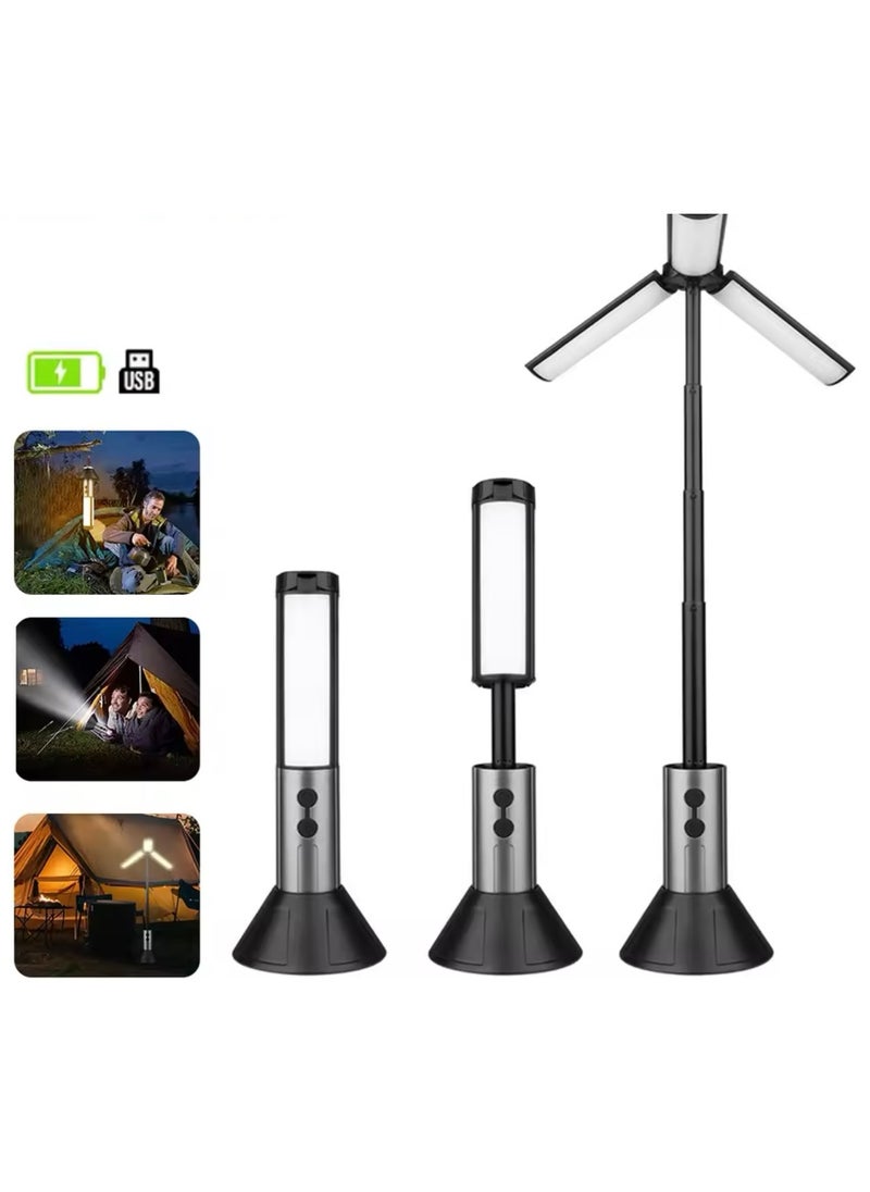 2 in 1 LED Camping Light High Bright Flashlight USB Rechargeable Zoom with Hook Outdoor and Lamp stand Base