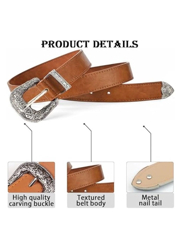 Western Belt for Women Men Cowboys Cowgirls Carving Buckles Belts for Jeans Pants