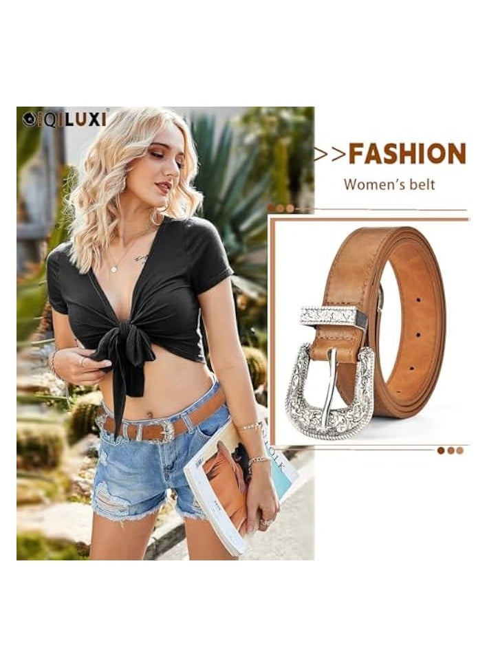 Western Belt for Women Men Cowboys Cowgirls Carving Buckles Belts for Jeans Pants