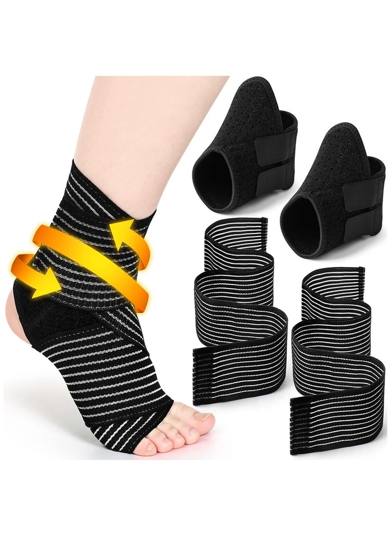 2 Pairs Ankle Foot Support Wrap for Sprained Weak Ankles Ligament Damage Stabilization Achilles Tendonitis Plantar Fasciitis Heel Pain Relief Adjustable Brace Sleeve With Strap for Women Men