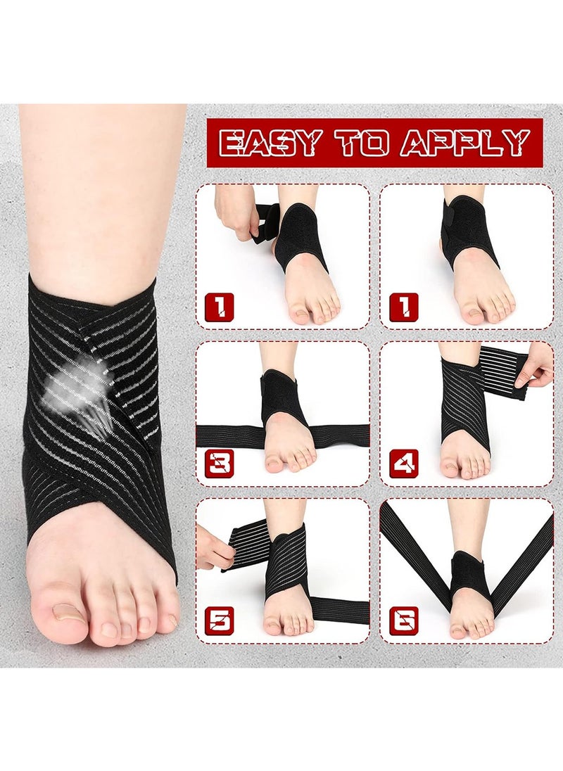 2 Pairs Ankle Foot Support Wrap for Sprained Weak Ankles Ligament Damage Stabilization Achilles Tendonitis Plantar Fasciitis Heel Pain Relief Adjustable Brace Sleeve With Strap for Women Men