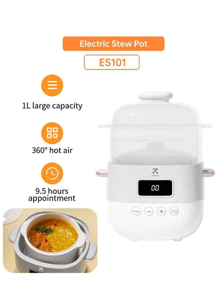 Multi-Function Electric Stew Pot – Versatile Cooking for Soups, Stews, Porridge, and More with Advanced Heat Control, Energy-Efficient Design, and Compact Household Size ES101- White