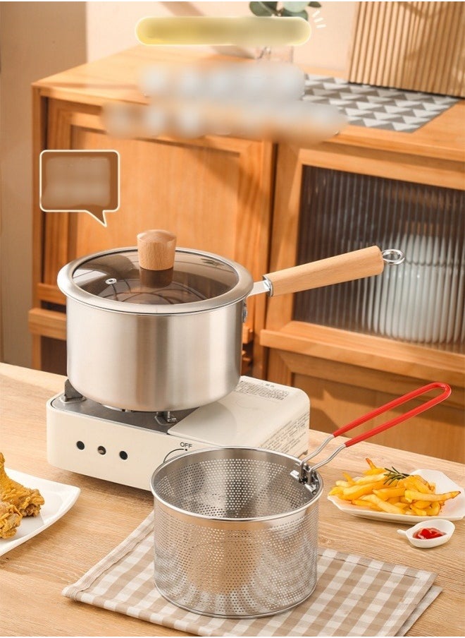 Deep Fryer Pot with Fry Basket, Stainless Steel Oil Strainer Pot, Food Cooking Pot With Lid, Deep Fry Pan with Easy Grip Handle for Home Use, Stovetop Fryer with Basket for French Fries, Chicken Wings