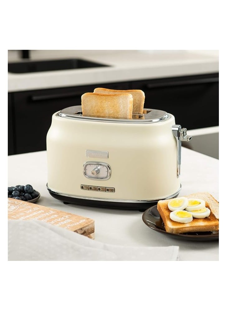 Westinghouse Retro 2-Slice Toaster - Six Adjustable Browning Levels - with Self Centering Function & Crumb Tray - Including Warm Rack for Bread, Bagels, Sandwiches, & Croissants - White