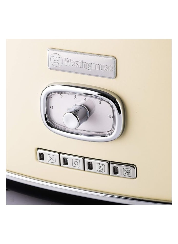 Westinghouse Retro 2-Slice Toaster - Six Adjustable Browning Levels - with Self Centering Function & Crumb Tray - Including Warm Rack for Bread, Bagels, Sandwiches, & Croissants - White