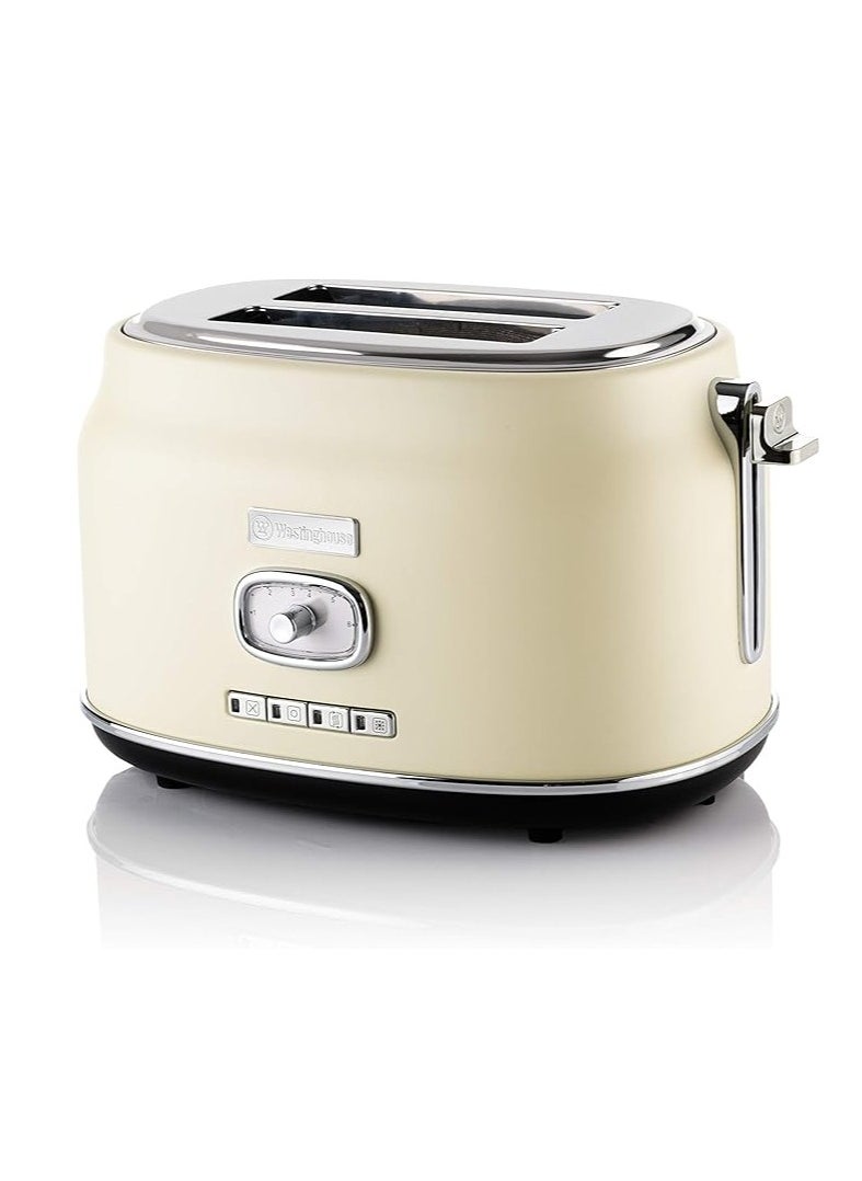 Westinghouse Retro 2-Slice Toaster - Six Adjustable Browning Levels - with Self Centering Function & Crumb Tray - Including Warm Rack for Bread, Bagels, Sandwiches, & Croissants - White