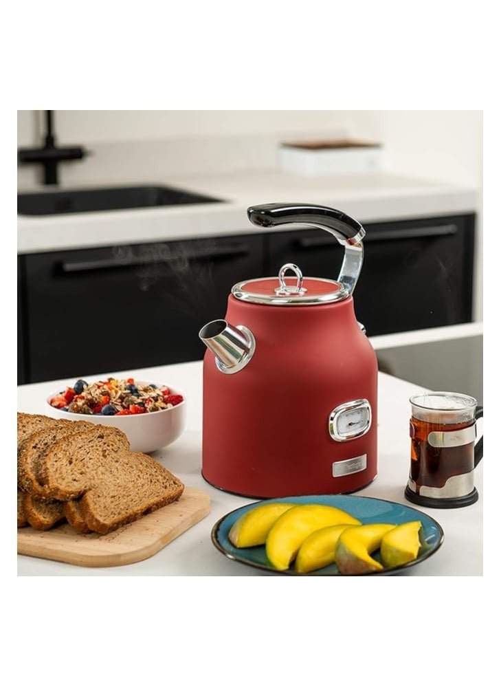 Westinghouse Retro Kettle - 1.7 Liter Electric Kettle - Fast Boil - Water Boiler For Hot Drinks - Quiet Boil & Detachable Filter - 2200W Red Kettle