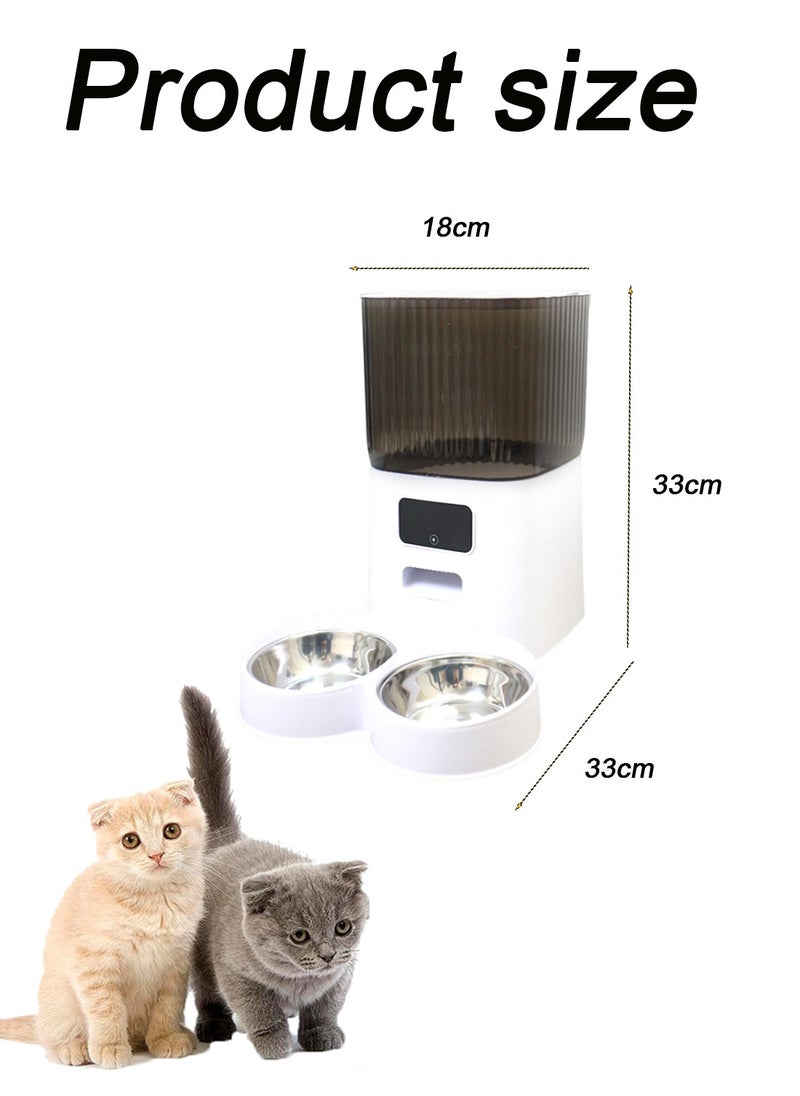 5L Automatic Dogs Dry Food Dispenser with Two Stainless Bowls Pet Food Dispenser Smart Cat Feeder with APP WiFi