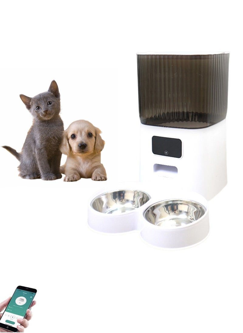 5L Automatic Dogs Dry Food Dispenser with Two Stainless Bowls Pet Food Dispenser Smart Cat Feeder with APP WiFi