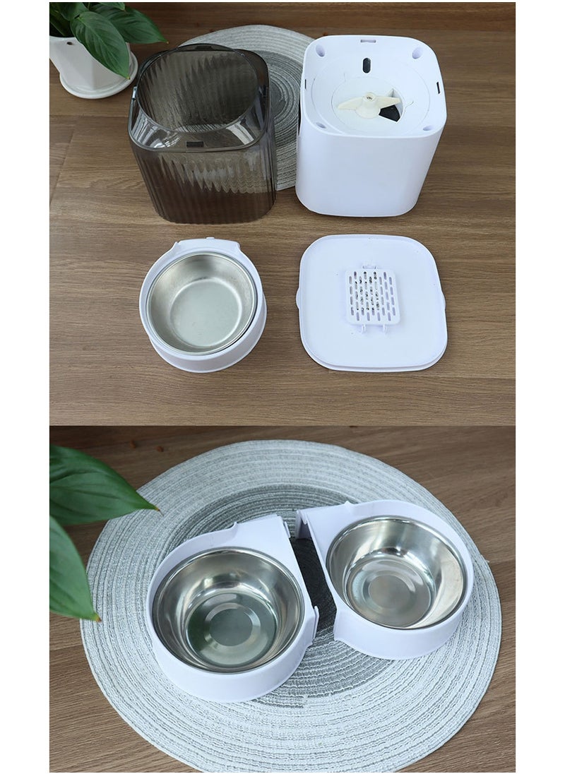 5L Automatic Dogs Dry Food Dispenser with Two Stainless Bowls Pet Food Dispenser Smart Cat Feeder with APP WiFi