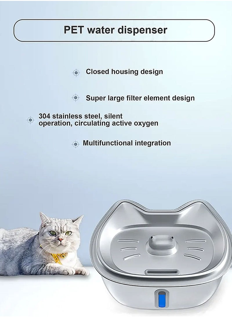 Stainless Steel Pet Water Dispenser Automatic Cat Water Fountain Water Circulation Filtration Water Feeder Cat Water Dispenser