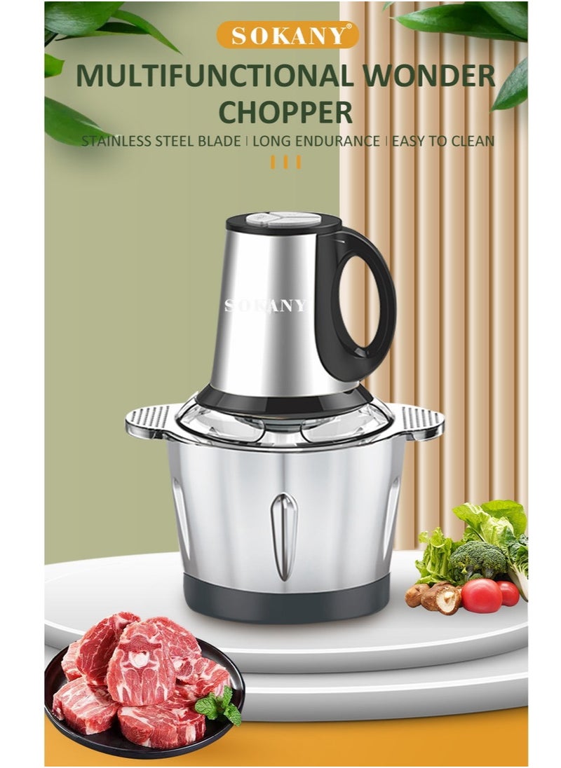 3-Speeds 3L Meat Grinder Chopper Food Processor 4-Blades 800W SK-7011 Black/Silver