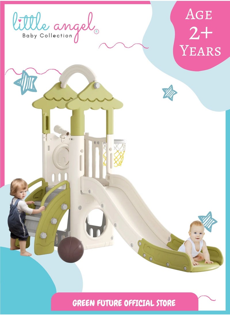 Kids Playset with Slide - Activity Center and Playhouse with Climber, Basketball Hoop, and Telescope for Indoor and Outdoor Use, Durable for Toddlers