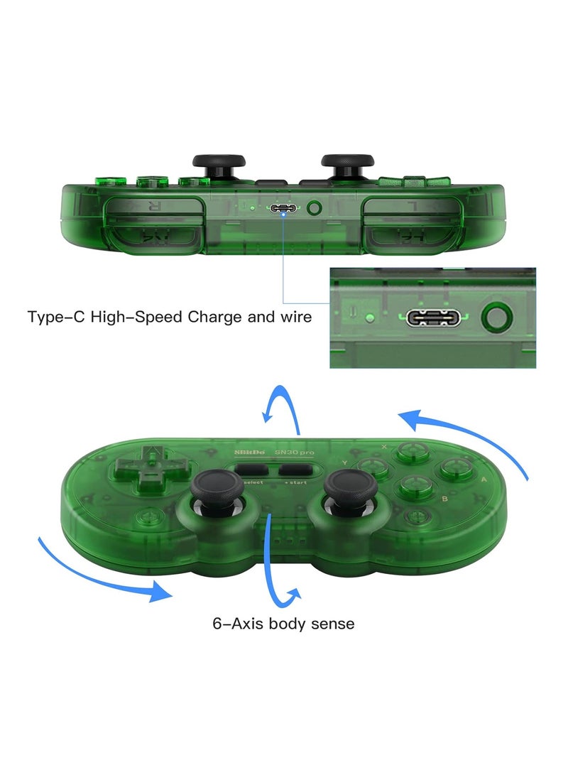 SN30 Pro Wireless Bluetooth Controller (Hall Effect Joystick Update) with Joysticks Rumble Vibration USB-C Cable Gamepad Compatible with Switch,Windows, Mac OS, Android, Steam (Jade Green)