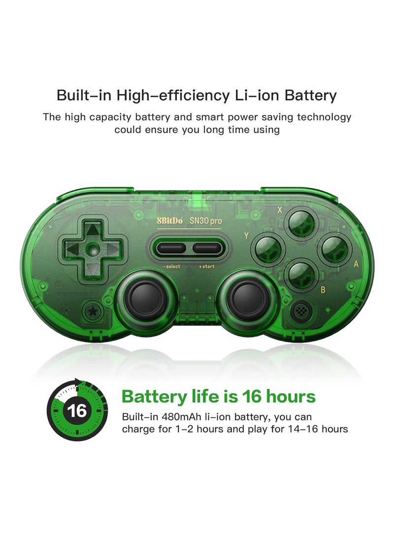 SN30 Pro Wireless Bluetooth Controller (Hall Effect Joystick Update) with Joysticks Rumble Vibration USB-C Cable Gamepad Compatible with Switch,Windows, Mac OS, Android, Steam (Jade Green)