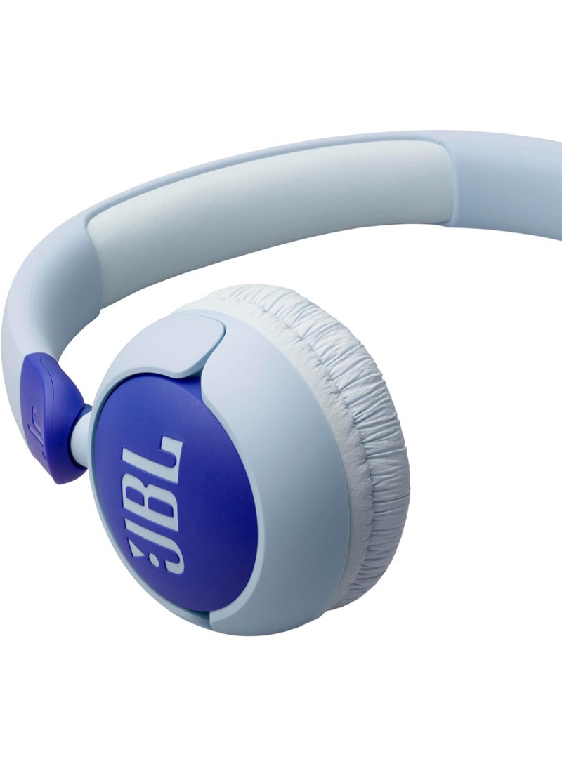 Jr 320 Kids Wired On-Ear Headphones, Safe Sound (<85dB), Built-In Mic, Sof Padded Headband, Comfortable Ear Cushion, Compact and Foldable Design, Single-Side Flat Cable - JBLJR320BLU Blue
