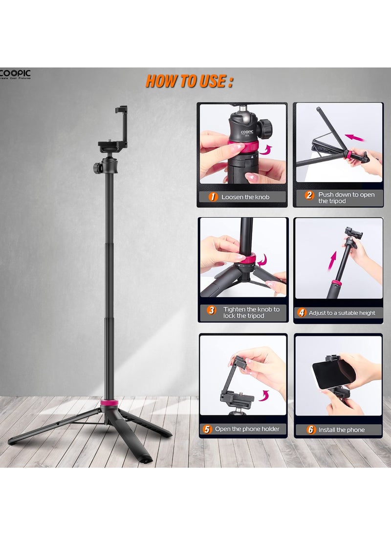 COOPIC MT-05 Extendable Mini Vlog Tripod Flexible Portable Selfie Stick with 360° Rotatable Ball Head and Remote, Compatible with Smartphone and Action Cameras