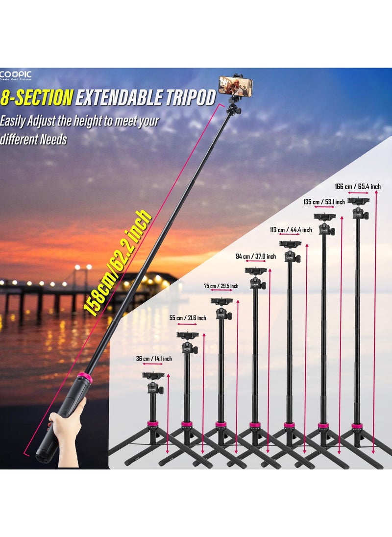 COOPIC MT-05 Extendable Mini Vlog Tripod Flexible Portable Selfie Stick with 360° Rotatable Ball Head and Remote, Compatible with Smartphone and Action Cameras