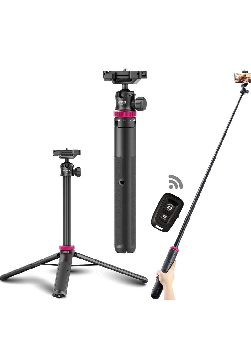 COOPIC MT-05 Extendable Mini Vlog Tripod Flexible Portable Selfie Stick with 360° Rotatable Ball Head and Remote, Compatible with Smartphone and Action Cameras