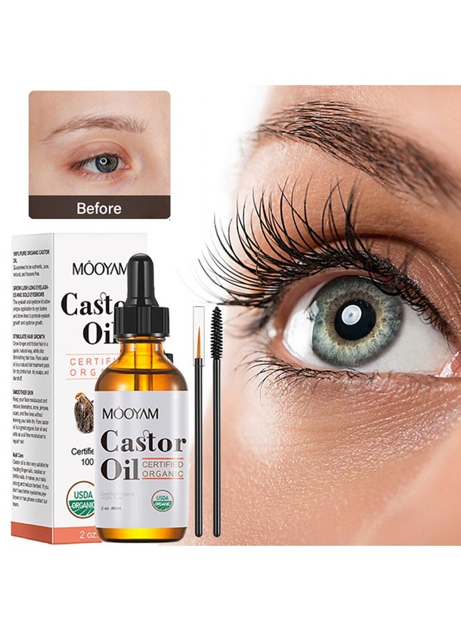 Castor Oil,Organic Castor Oil, USDA Certified Organic, 100% Pure, Cold Pressed, Hexane Free, Stimulates Eyelash, Eyebrow and Hair Growth, Skin Moisturizer and Degreaser - 60ml