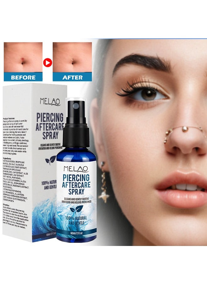 Piercing Aftercare Spray，Piercing Bump Solution，Keloid Shrinking for Ear，Belly， Nose，Piercing Aftercare， All Natural and Gentle Ingredients （60ml）