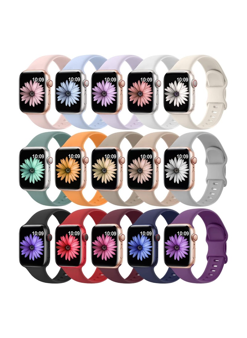 15 Pack Soft Silicone Bands Compatible with Apple Watch Band 40mm 41mm 38mm 45mm 44mm 42mm 46mm 49mm for Women Men,Sport iWatch bands Replacement Strap Wristbands for iWatch SE Series 10 9 8 7 6 5 4 3