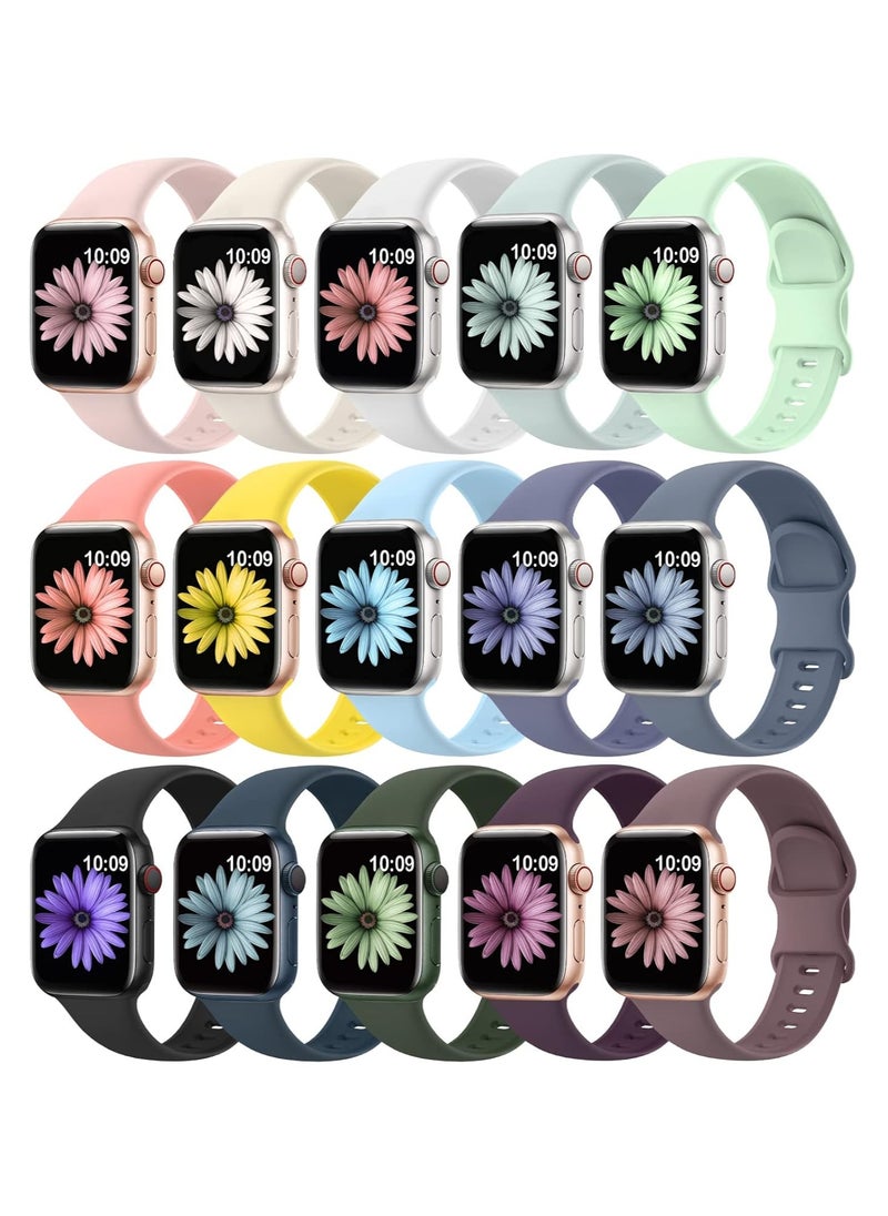 15 Pack Soft Silicone Bands Compatible with Apple Watch Band 40mm 41mm 38mm 45mm 44mm 42mm 46mm 49mm for Women Men,Sport iWatch bands Replacement Strap Wristbands for iWatch SE Series 10 9 8 7 6 5 4 3