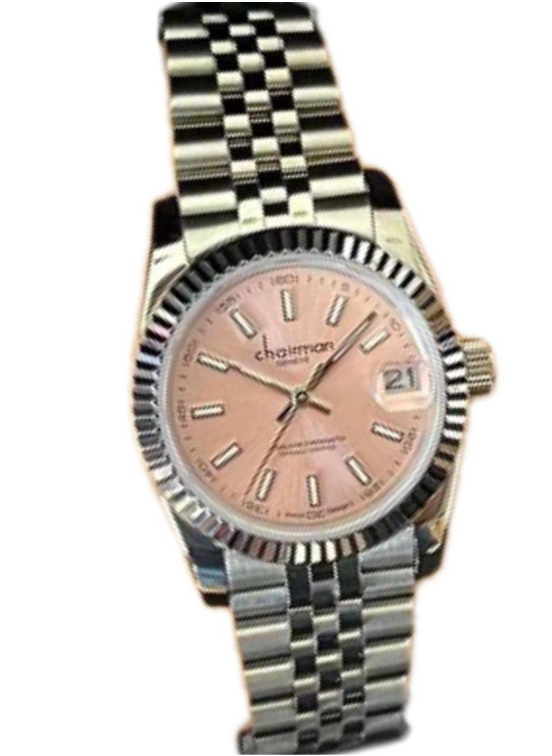 Chairman Geneve  Stainless Steel Women's Watch, Pink Dial, Date Display,