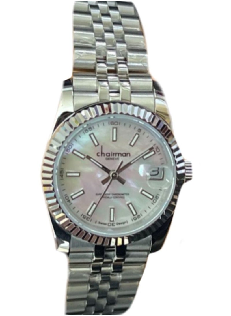 Chairman Geneve Women's Stainless Steel Wrist Watch, White MOP Dial, Date Display