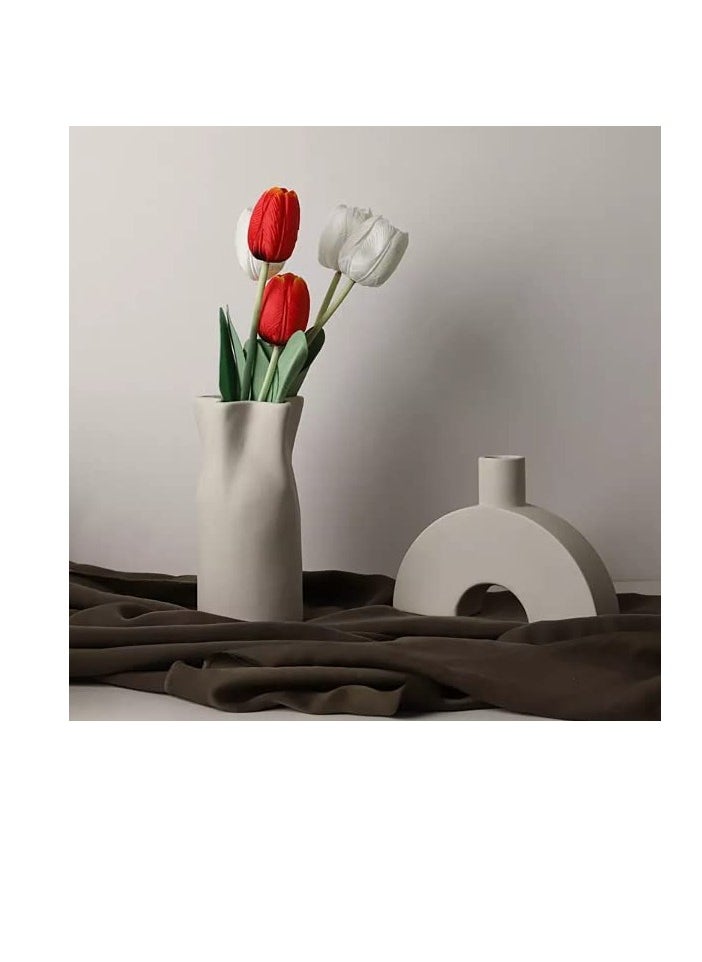 Off White Pillar Candle Flower Vase | Modern Minimalist Design Flower Vase for Elegant Home Décor | Living Room Centerpiece | for Flower Arrangements | Ideal Gift