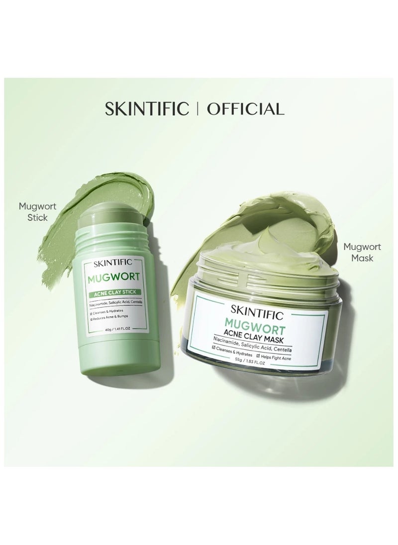 SKINTIFIC Mugwort Clay Mask Set: Includes 40g Mugwort Clay Stick Mask and 55g Anti-Pores & Acne Clay Mask – Deep Cleansing and Care for Smooth, Flawless Skin