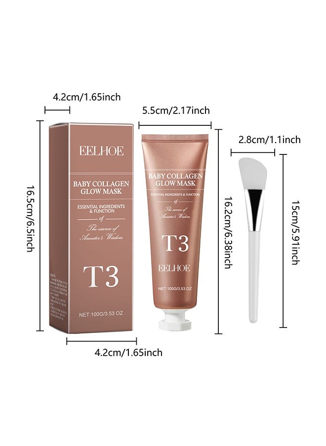 T3 Baby Collagen Glow Mask，T3 Collagen Pestlo Mask, Pestlo Baby Collagen Glow Mask, Pestlo T3 Collagen Mask, T3 Collagen Peel Off Mask, Korean Skin Care Facial Mask, Anti Wrinkle Firming Face Masks （100G)