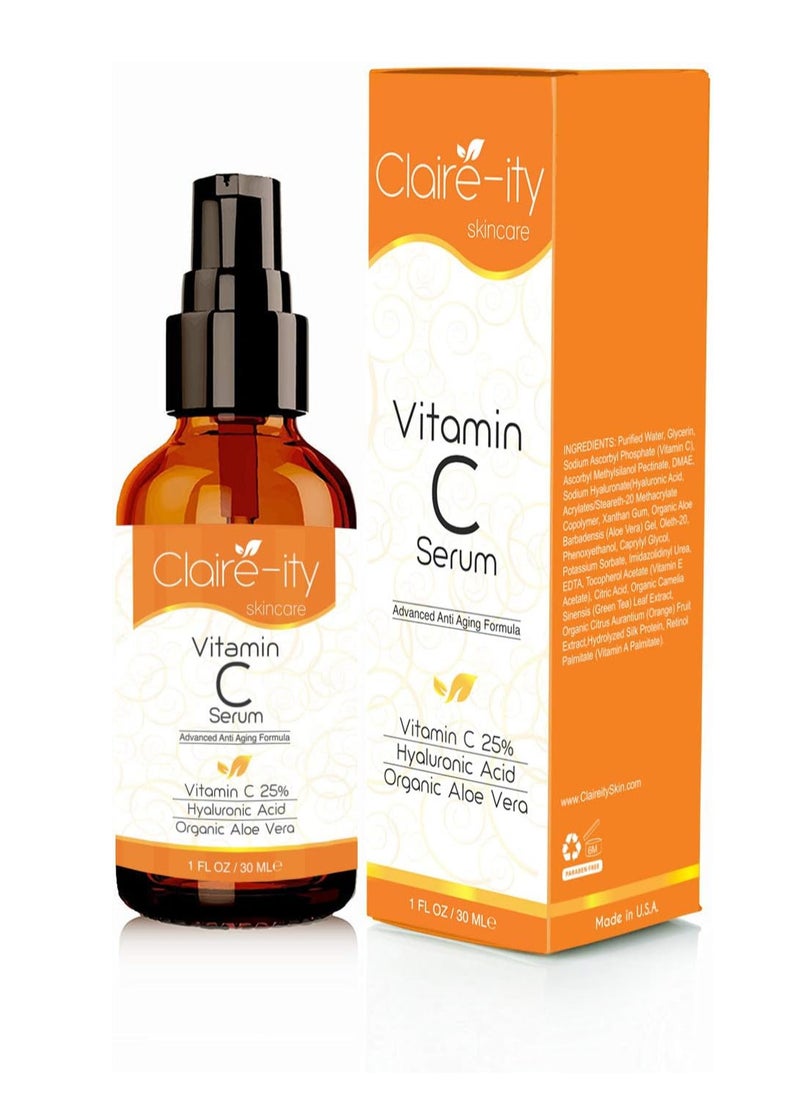 25 percent Vitamin C Serum with Hyaluronic Acid and Vitamin E, Best Organic Anti-Aging Moisturizer Serum for Face, Neck & Decollete(1 fl. oz)