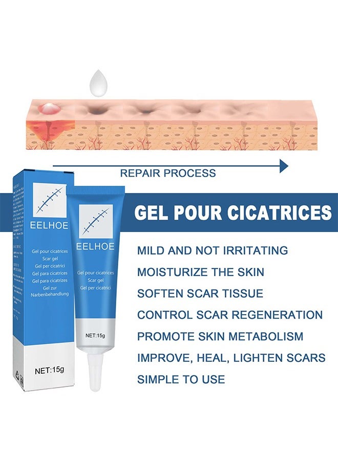 Scar gel - Helps Soften And Smooth Raised Scars, Maintaining The Moisture Balance of The Adjacent Skin, Reduces Discolouration, Redness, Pain and Discomfort of Scars 15g