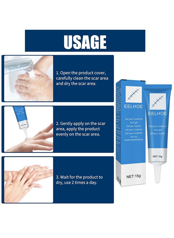 Scar gel - Helps Soften And Smooth Raised Scars, Maintaining The Moisture Balance of The Adjacent Skin, Reduces Discolouration, Redness, Pain and Discomfort of Scars 15g