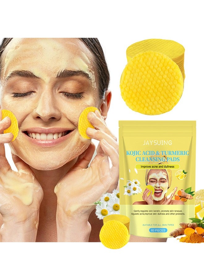 Kojic Acid & Turmeric Cleansing Pads, Deep Cleansing Turmeric Cleansing Pads, Enhances Skin's Natural Glow, Improves Overall Texture (60 Pads)