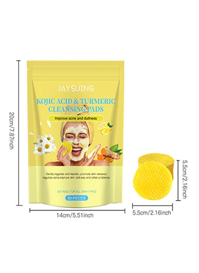 Kojic Acid & Turmeric Cleansing Pads, Deep Cleansing Turmeric Cleansing Pads, Enhances Skin's Natural Glow, Improves Overall Texture (60 Pads)