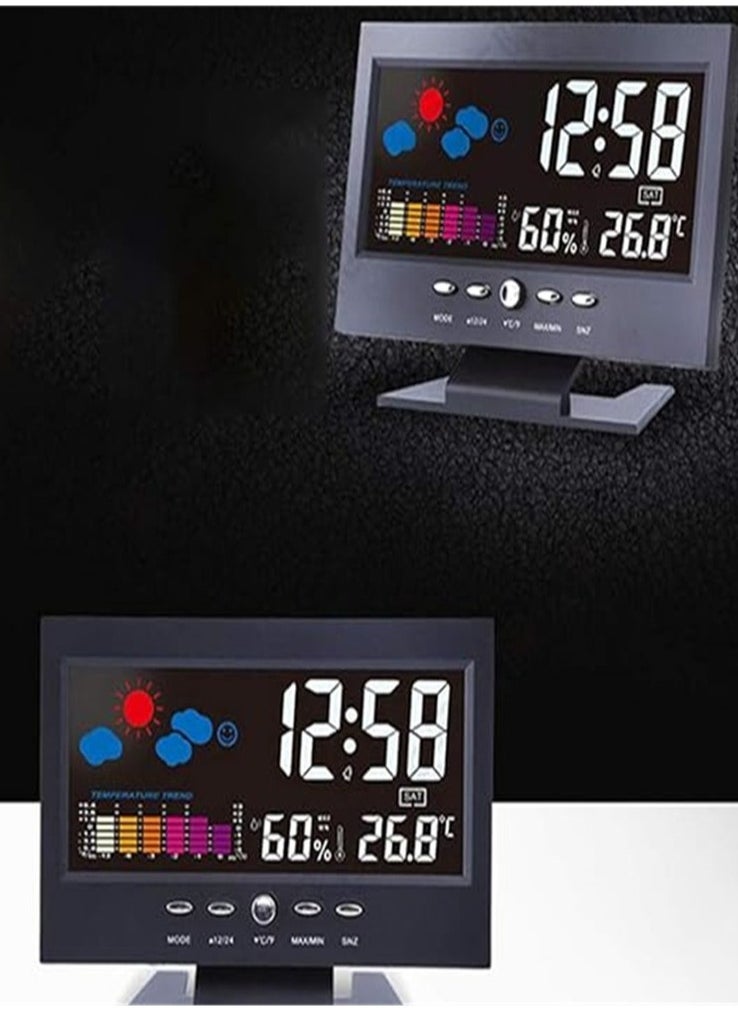 Digital Alarm Clock Desktop Clock Calendar Date Display Digital Dual Alarm Clock Weather Forecast Clock LED Desk Clock for Office Living Room Elderly Nightstand or Desk Led Clock