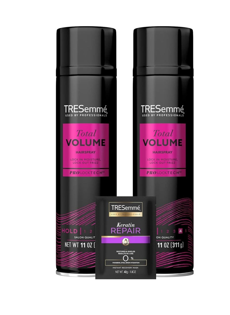 TRESemmé Hairspray, Total Volume, 2-Pack + Keratin Repair Hair Mask – Moisturizing Hair Spray, Anti-Frizz Hair Products (3 Piece Set)