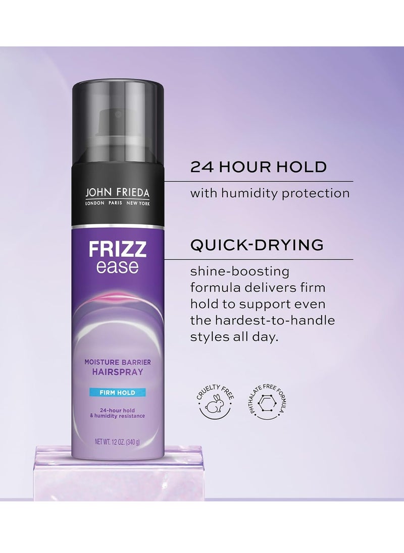 John Frieda Frizz Ease Moisture Barrier Hairspray, Firm Hold Hairspray, Seals Out Moisture, Blocks Frizz, Protects Against Heat, and Keeps Hair Straight with Long-Lasting Hold, 12 Oz, Pack of 2